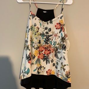 Reversible blouse top, floral, then all black